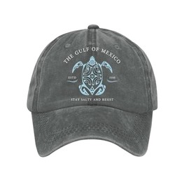 Gulf of Mexico Hat Sea Turtle Hat, Gulf of Mexico Established 1550 Cap, Vintage Baseball Caps for Men Women (US, Alpha, One Size, Grey)