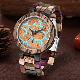 Tiong Wooden Men Watches, Natural Handmade Wood Watch Dotor Who Design Quartz Movement Wood Wrist Watch for Mens (Q1314)