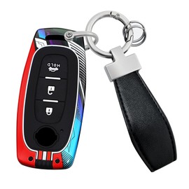 HIBEYO Key Fob Cover Compatible with Nissan Teana Pathfinder Kicks X-Trail Rogue 2023 2024 2025 Accessories Metal Painted Sports Style Key Shell with Leather Keychains-3 Button B Type Red