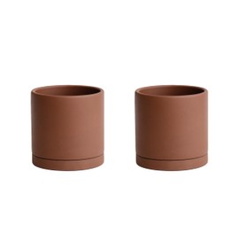 D'vine Dev 4 Inch Rust Terracotta Plant Pot with Drainage Hole and Saucer, Round Cylinder Planter Pot for Indoor Plants, Set of 2, 40-V-A-2
