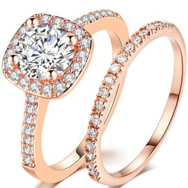 Jude Jewelers Silver Rose Gold 1.5 Carat Wedding Engagement Eternity Bridal Ring Set, rhodium-plated-brass, Cubic Zirconia