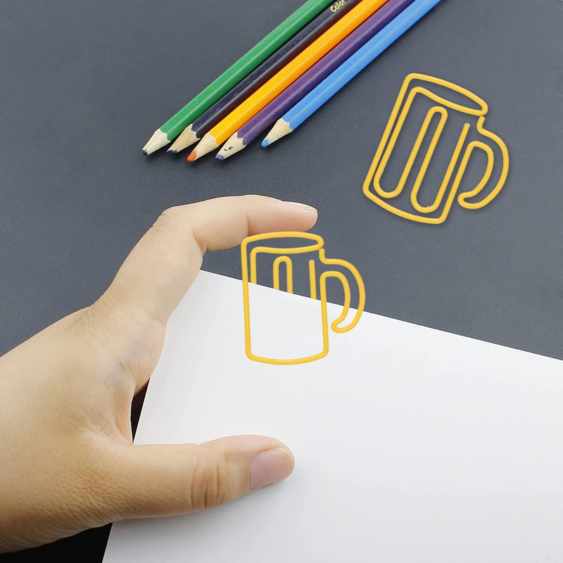 100Pcs Cute Paper Clips Yellow Cup Style Strong Metal Exquisite