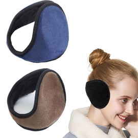 SYXLS Pack of 2 Earmuffs, Fleece Earmuffs for Winter, Knitted Wool Plush Earmuffs for Men and Women, for Boys and Girls, Outdoor, Cycling, Running, Skiing, Brown, Navy