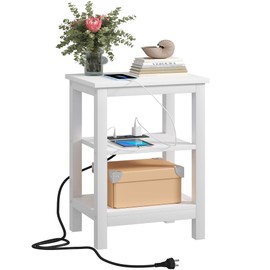 VECELO Modern Nightstands with Charging Station,Side End Table Night Stand with Storage Shelf for Small Spaces, Bedroom,Living Room