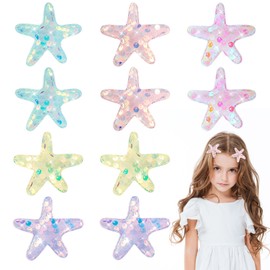 Guduling 10 Pcs Glitter Starfish Clips,Seashell Hair Clip,Mermaid Hair Clips,Sequins Snap Hairs Clip Beach Sea Star Hairpins for Women Girls,Beach Wedding Hairstyle Tool Multicolor