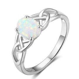 ACEFEEL Oval Lab Created White Opal Celtic Knot 925 Sterling Silver Band Ring (9)