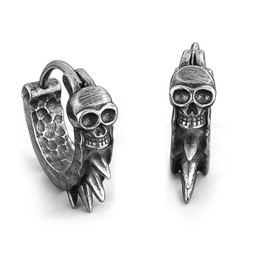 Stainless Steel Skull Huggie Hoop Earrings for Men Women Gothic Punk Grunge Emo Y2K Jewelry Hypoallergenic Small Hoops (A09) (Silver)