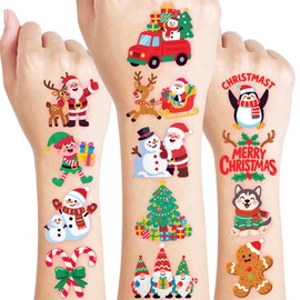 96 PCS Noel Christmas Xmas Santa Pre-Cut Temporary Tattoos for Kids | Cute Themed Birthday Party Favors, Supplies, Decorations, Christmas Fake Tattoo Stickers, School Rewards Gifts for Boys & Girls