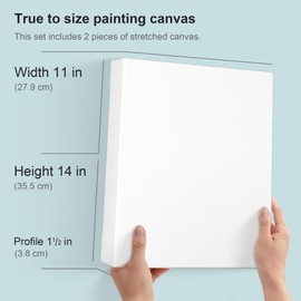 PHOENIX 11x14 Inch 2 Pack Gallery Canvas - 1.5 in Thick Canvases for Painting - Deep Edge 100% Cotton 11 Oz. Gesso Primed White Blank Professional Canvas Oil & Acrylic Paints