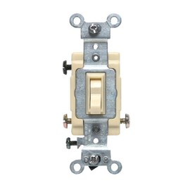 Leviton 54503-2I 15 Amp, 120/277 Volt, Toggle Framed 3-Way AC Quiet Switch, Commercial Grade, Grounding, Ivory