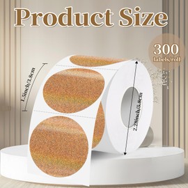 WANGHENG 1.5 Inch Thermal Labels,Holographic Circle Direct Thermal Stickers,for Address Design DIY Logo Business(300 pcs/Brown dots)