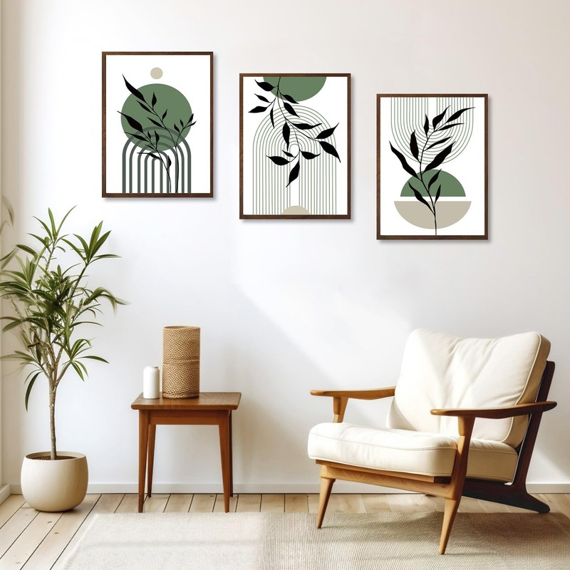 NymphFable A3 Unframed Boho Canvas Wall Poster Sage Green Geometric