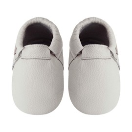 mepiq Toddler Moccasins Baby Shoes with Suede Sole, Soft Leather Anti Slip Crib Walking Baby Shoes Suitable for Indoor First Walking White 6-12Months