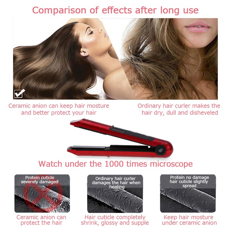Mini Rechargeable Cordless Hair Curler & Straightener Hair Ironing Device