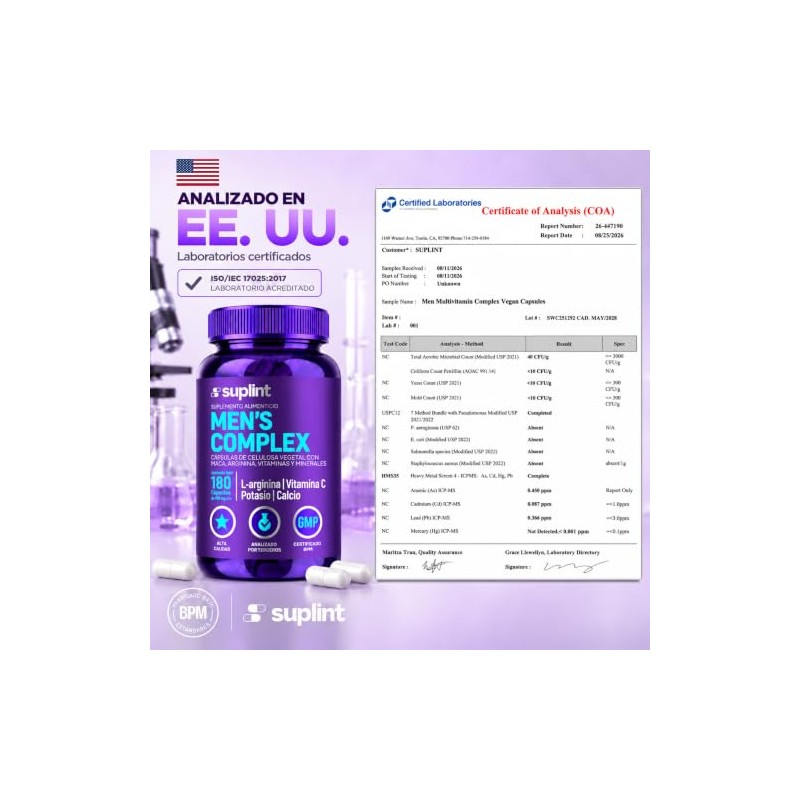 Vitaminas Hombre Multivitamínico Maca Negra Arginina Complejo Zinc Magnesio Potasio
