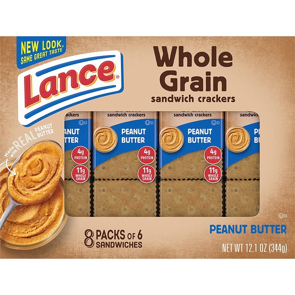 Lance Sandwich Crackers, Whole Grain Peanut Butter, 8 Ct Box Pack of 14