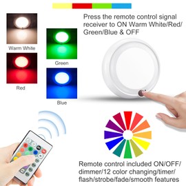 HONGUT Battery Operated LED Ceiling Light,Remote Controlled 12 Color Changing Closet Light Shower Light Porch Light,Dimmable Night Light for Hallway Bedroom Kitchen-1pk