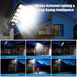 VUAA Large Solar Street Lights Outdoor Waterproof,6500K 20000LM 576 LEDs Solar Parking Lot Lights Dusk to Dawn,Flood Light Wide Angle Motion Sensor Remote Control for Area Lighting Yard