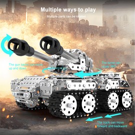 HI-REEKE 3D Metal Puzzle Set, Military Battle Tank Model Toy STEM Building Kit for Adult Gift (Double-Barreled)-969PCS