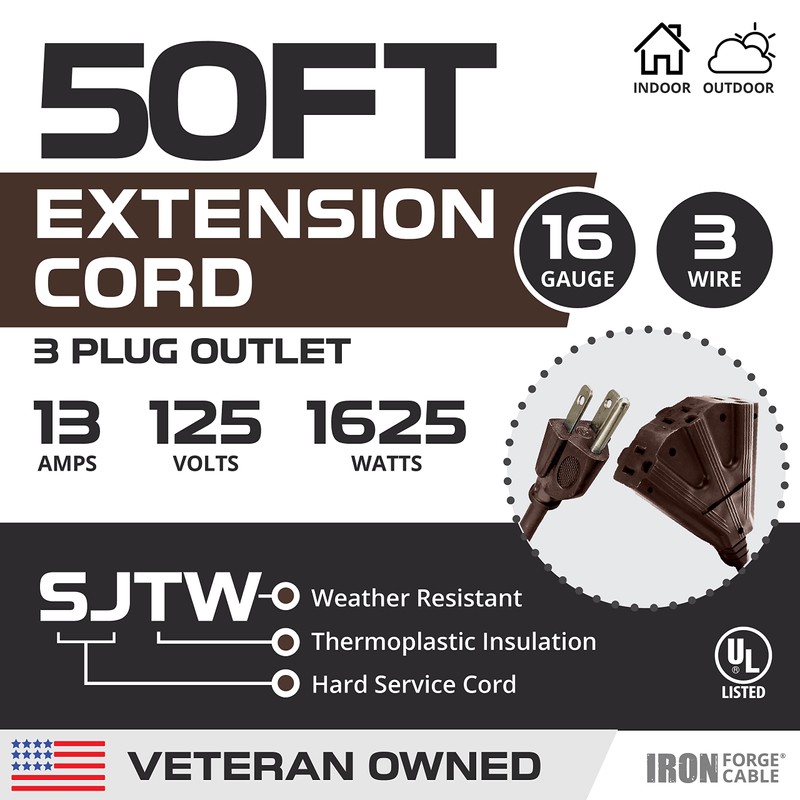 Iron Forge Cable 50 Ft Brown Outdoor Extension Cord with