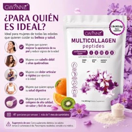 Gwynne Multi Collagen Peptides Powder 1lb 453.6g,con proteina,colageno,Biotina,vitamin C Y Hyaluronic Acid,apoya La Salud Del Cabello, La Piel Y Las  