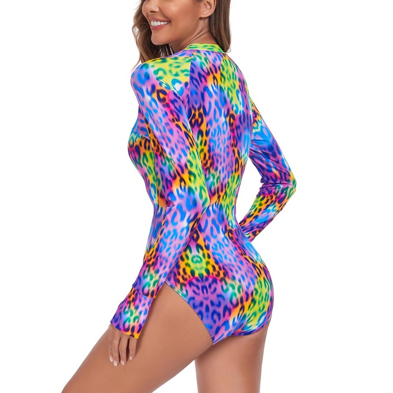 RELLECIGA Women's Purple Leopard Long Sleeve Rash Guard One Piece