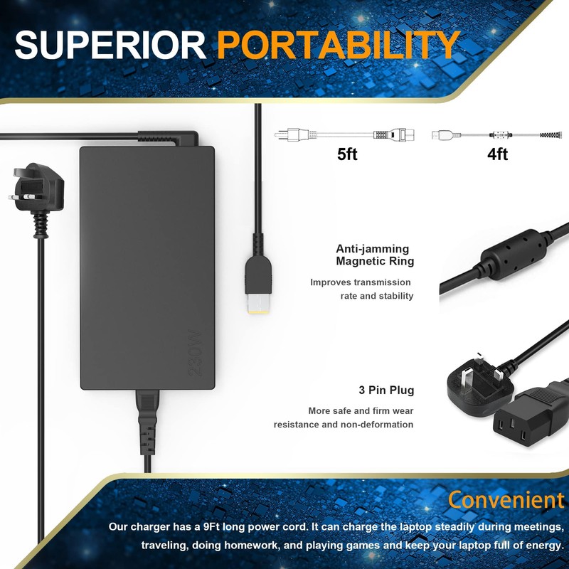 230W Laptop Charger replacement for Lenovo Legion 5 7 5P