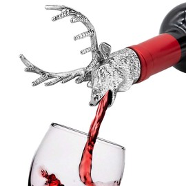 FREEMASTER Wine Pourer Wine Aerators Stainless Deer Stag Head Wine Pourer Stags Head Bottle Pourer Unique Gift Ideas Bar Accessories Birthday and Wedding Christmas Gifts (Silver white)