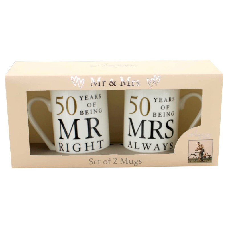Widdle Gifts Ltd 50th Anniversary Set of 2 China Mugs