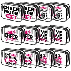 Abbylike 12 Pcs 7 x 4.7 x 2.4'' Cosmetic Bag Gifts Accessories for Makeup Bags Clear PVC Cheer Case Toiletry Zipper Pouch for Girl Women Christmas Xmas(Cheerleading Theme)