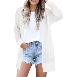STYLEWORD Womens Cardigan Trendy 2025 Lightweight Beach Cover Up Long Summer White Cardigans Sweater Tops Spring Outfits Clothes(White,L)