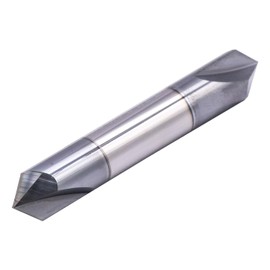 Solid Carbide Chamfer End Mill(1Pc, 3/8") - AlTiN Coated, 2 Flute, 90° Chamfer Angle, Double End, V Groove Router, 3/8" Shank 2-1/2" OAL for Milling Wood, Alloy Steels, Hardened Steel, Iron, Copper