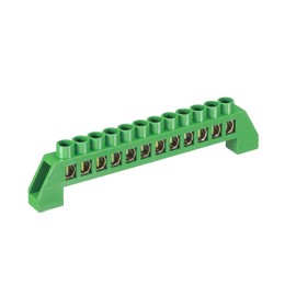 sourcing map Terminal Grounding Bar Screw Block Barrier Brass Strip 12 Positions Green for Electrical Distribution