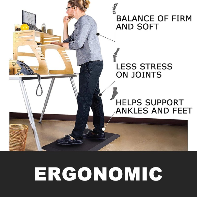 HEALEG Anti Fatigue Floor Mat Black 30X20 High Density Foam
