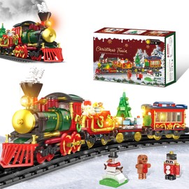 BLIFToi Christmas Train Building Blocks for Kids, Christmas Train 2024 Collectible Holiday Building Block Home Decor with Light, Tabletop for Boys, Girls and Adults, 1588Pcs