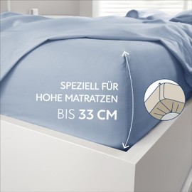 Dreamzie Fitted Sheet, 180 x 200 cm, High Bridge up to 33 cm, 100% Microfibre, Blue, Tested for Harmful Substances (Oeko Tex), Bed Sheet with Elasticated Band
