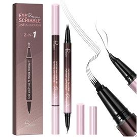 2 Pack Curved Eyebrow Pen, 2 in 1 Dual Ended Microblading Eyebrow Pencils for Women, Waterproof and Last All Day 4 Tip Brow Pencil with Precise Tip for Natural and Hair Like Brows (Natural Black)