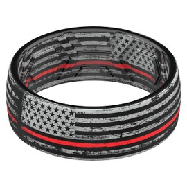 ThunderFit Silicone Wedding Rings for Men, Breathable Printed Design Rubber Engagement Bands 8mm Wide 2mm Thick (US Flag Red Line Grunge - Size 9-9.5 (19.30mm))