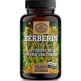 Berberine 1040 mg per dose – IMPORTANT: 20:1 Extract (= 20620 mg Berberine Root Powder per Daily Dose) with Chrome + Black Pepper Berberine Capsules High Dose German SCHEUNENGUT