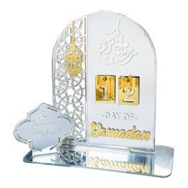 Ramadan Advent Calendar - Acrylic Eid Mubarak DIY Countdown Calendars for Decoration - Craft Ornament Ramadan Gift (Silver-203)