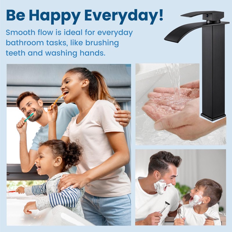 Airuida Vessel Sink Faucet Oil Rubbed Bronze Tall Waterfall Bathroom