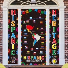 Lovarywow Hispanic Heritage Month Door Decorations - 3PCS Hispanic Heritage Month Door Cover Banner Decor, Latin American Large Front Porch Door Sign, National Spanish Backdrop for Party Office Home