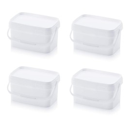 4 x Buckets 5.6 L Rectangular * 5 L * Food Safe Stackable Plastic Bucket 5 Litres White