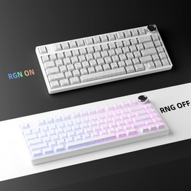White Topographic PBT Keycaps,97 Key Caps Set Side Printed,No Tear & Fade Shine Through RGB Backlit Cherry Profile Keycaps (Ergonomic,Doubleshot) for 61/64/66/68/71/75/84/87 MX Mechanical Keyboards