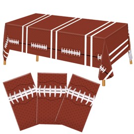 Lemicin 3 Pack Football Party Tablecloth 54 x 84 Inch, Disposable Plastic Table Cloth for Football Party Birthday Party Games Decoration Outdoor Picnics Dining Table Cover