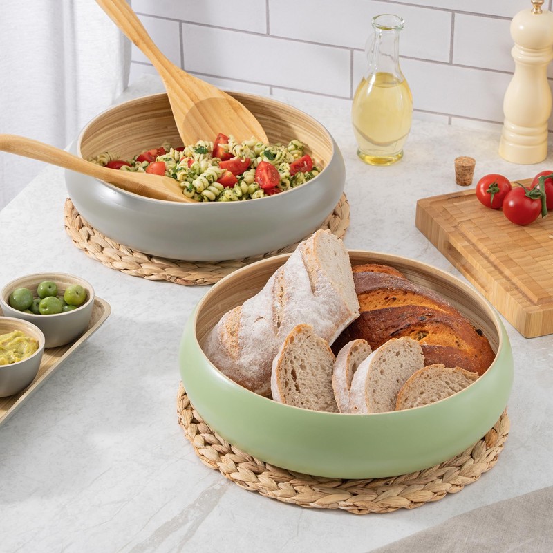 Dehaus® Large Stylish Bamboo Fruit Bowl - 30cm, Sage Green