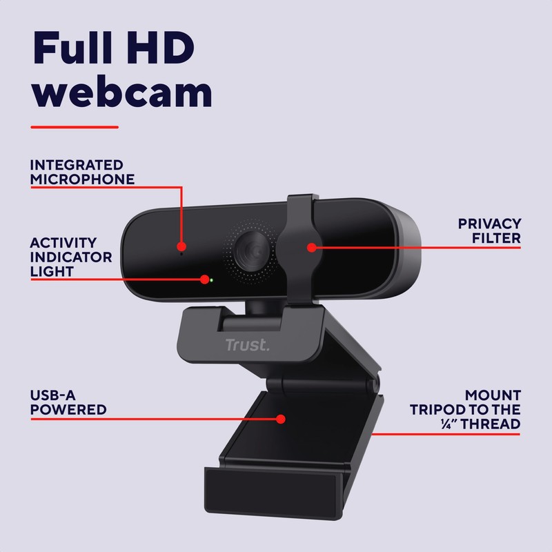 Trust Tanor 1080p Webcam PC, Full HD USB Web Cam