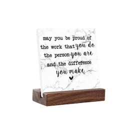 CIHUBS Office Gifts Retirement Gifts for Women Men Party Decoration Ceramic Plaque Table Decorations Sign for Teacher Nurses Coworker Farewell Thank You Gift (White May you be proud of the work)