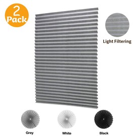 LUCKUP 2 Pack Cordless Light Filtering Pleated Fabric Shade,Easy to Cut and Install, with 4 Clips (36"x72"- 2 Pack, Grey)