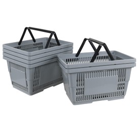 Ortodayes 6-Pack Grey Shopping Baskets with Handles, Plastic Grocery Shopping Basket, 28 Liters